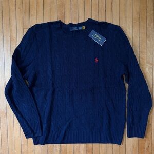 NWT Polo Ralph Lauren Cable-Knit Wool-Cashmere Navy Blue Sweater Sz. XL